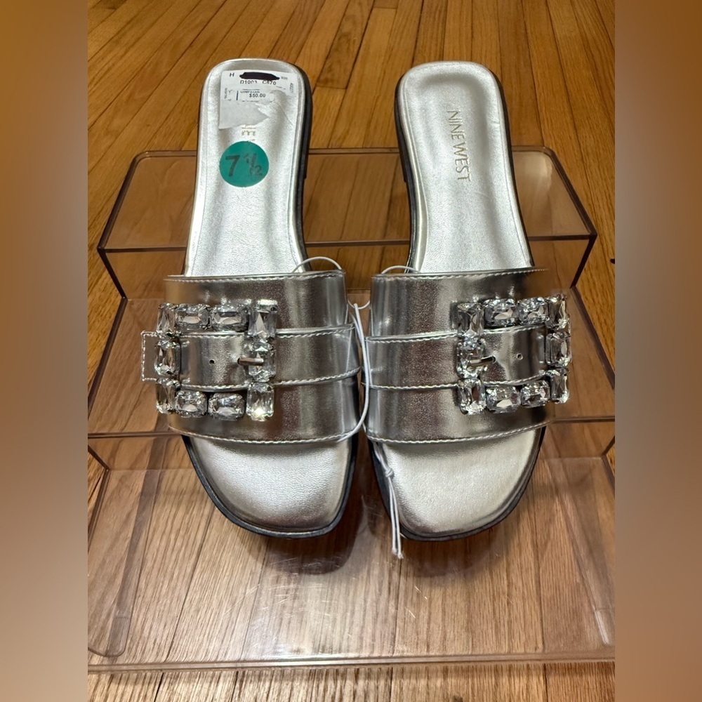 Nine West Silver Women's Slide Sandals